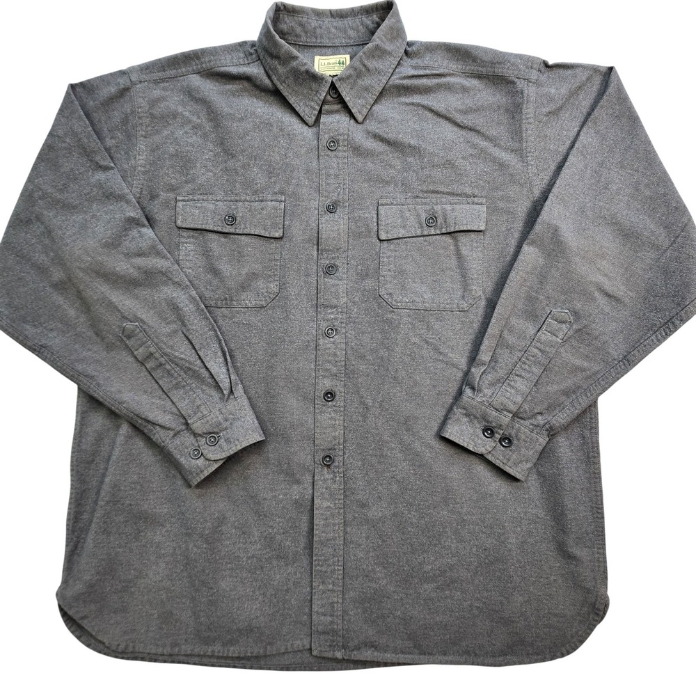 L.L. Bean Shirt Mens 50 Gray Long Sleeve Button Up Flannel Wool Heavyweight